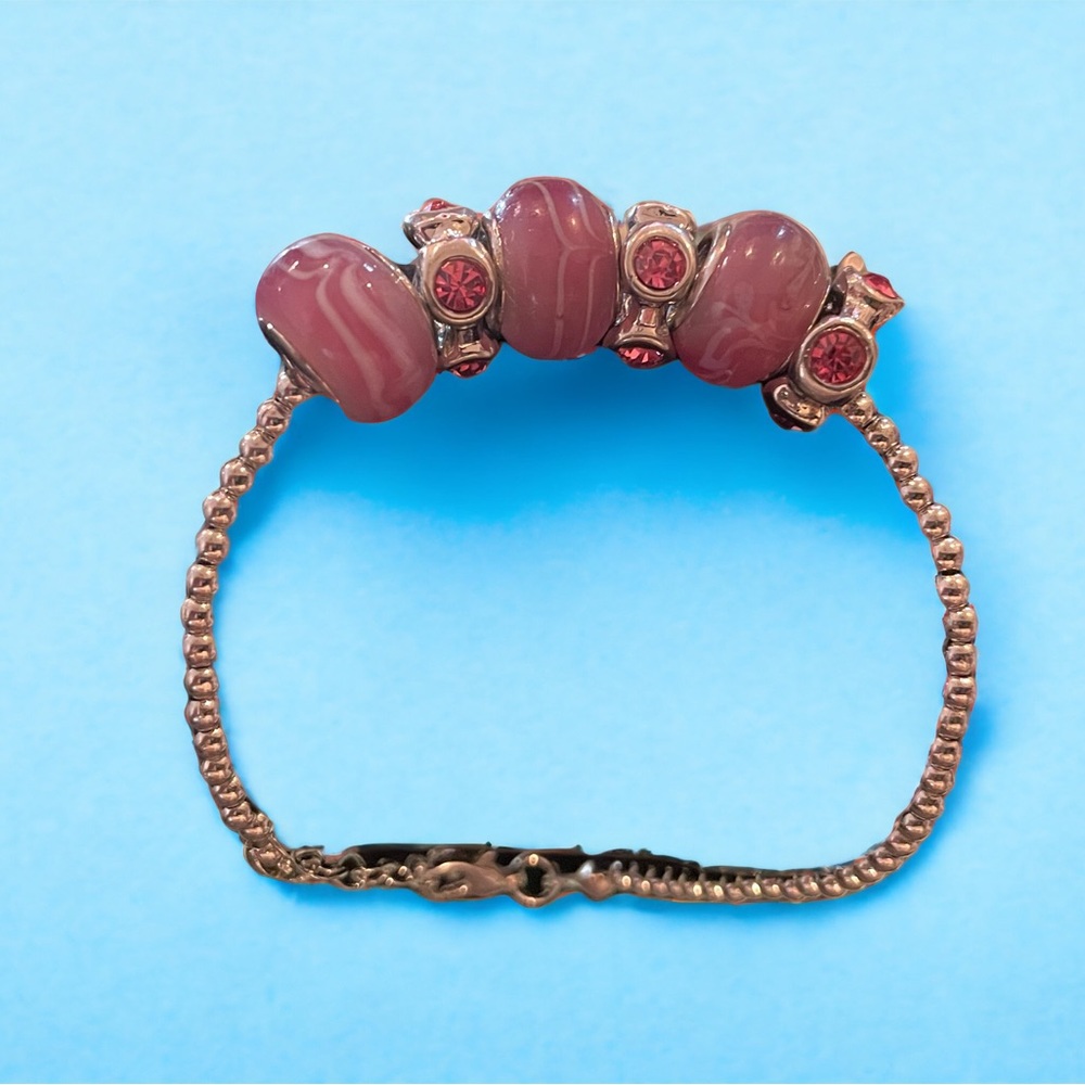 Pink Beaded Bracelet on Chain - Picture 2 of 3